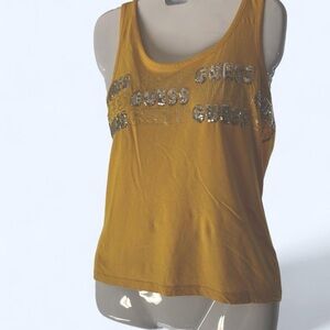 Guess Yellow Embellished Sleeveless Tank Top L Luxury